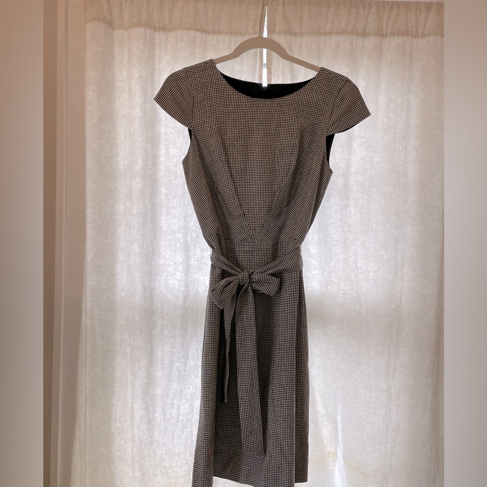 J Crew 365 Linen Blend Black and White Houndstooth dress